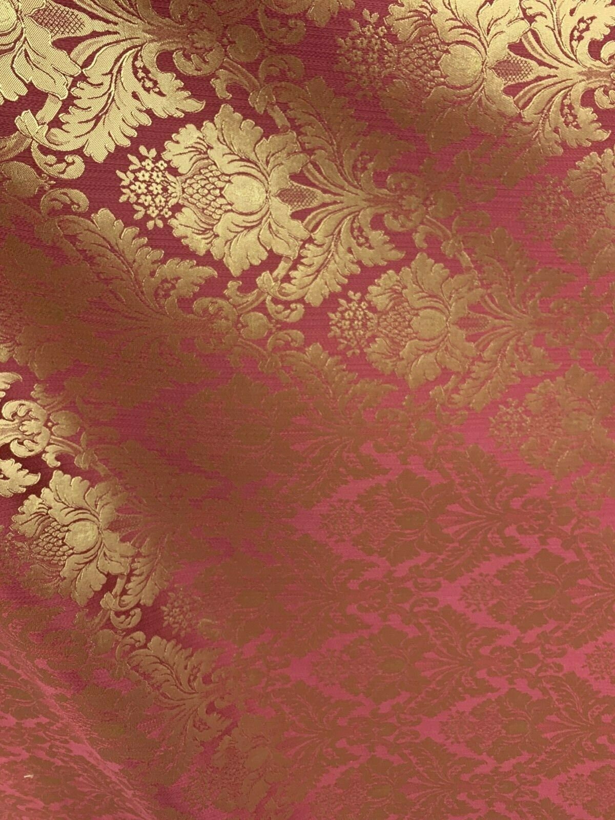 BURGUNDY GOLD Damask Jacquard Brocade Flower Floral Fabric (110 in.) Sold By The Yard