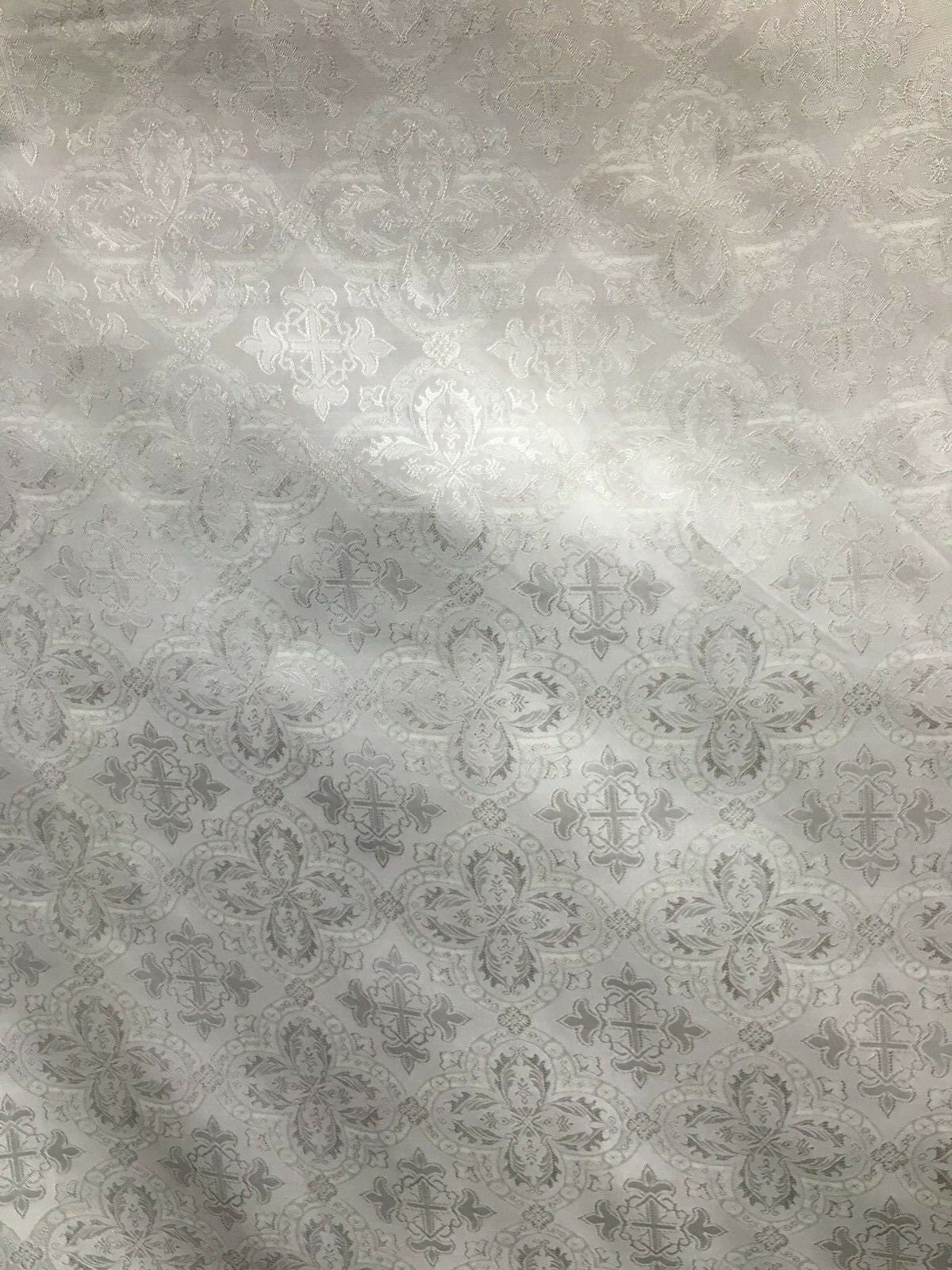 SILVER GRAY Liturgical Cross Brocade Fabric (60 in.) Sold By The Yard