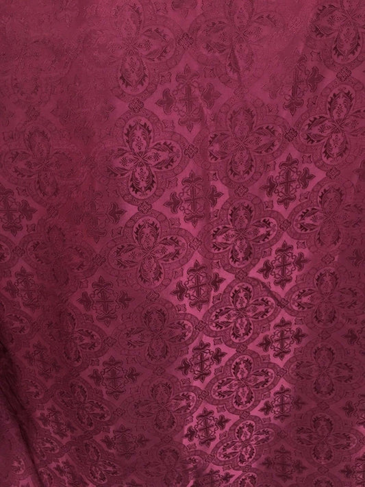 BURGUNDY Liturgical Cross Brocade Fabric (60 in.) Sold By The Yard