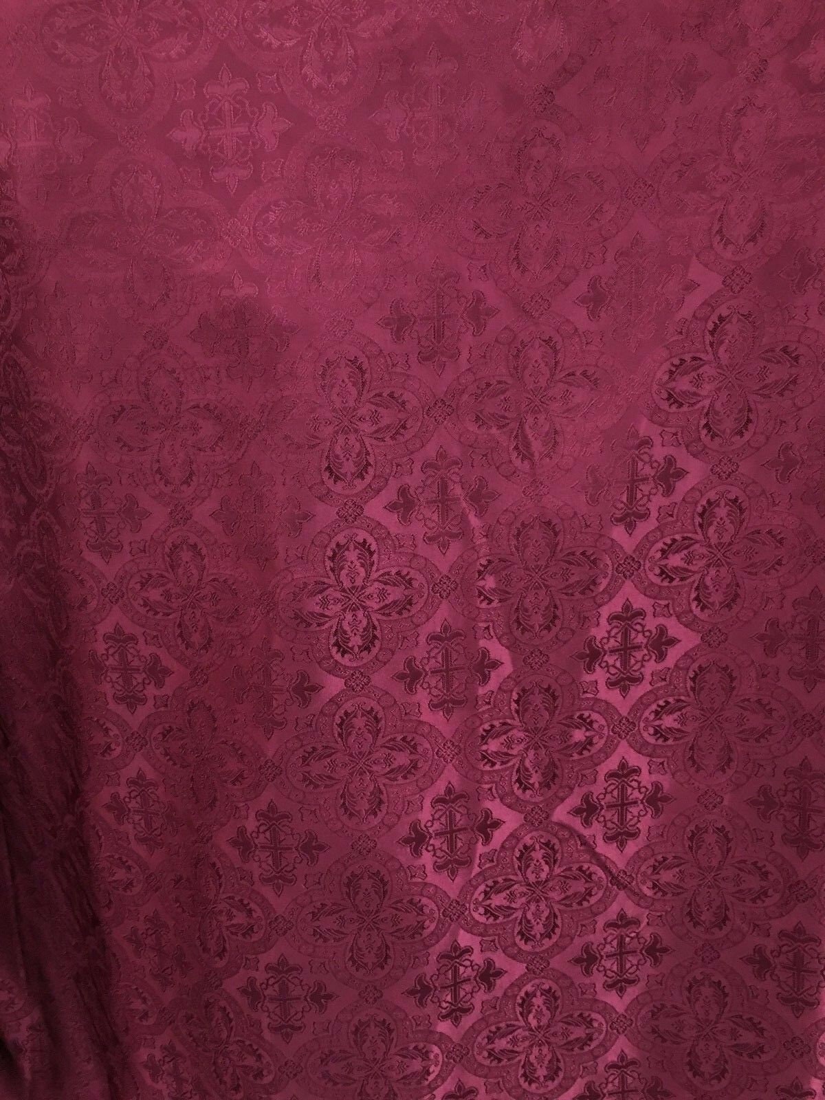 BURGUNDY Liturgical Cross Brocade Fabric (60 in.) Sold By The Yard