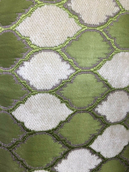 APPLE GREEN IVORY Diamond Chenille Upholstery Brocade Fabric (54 in.) Sold By The Yard