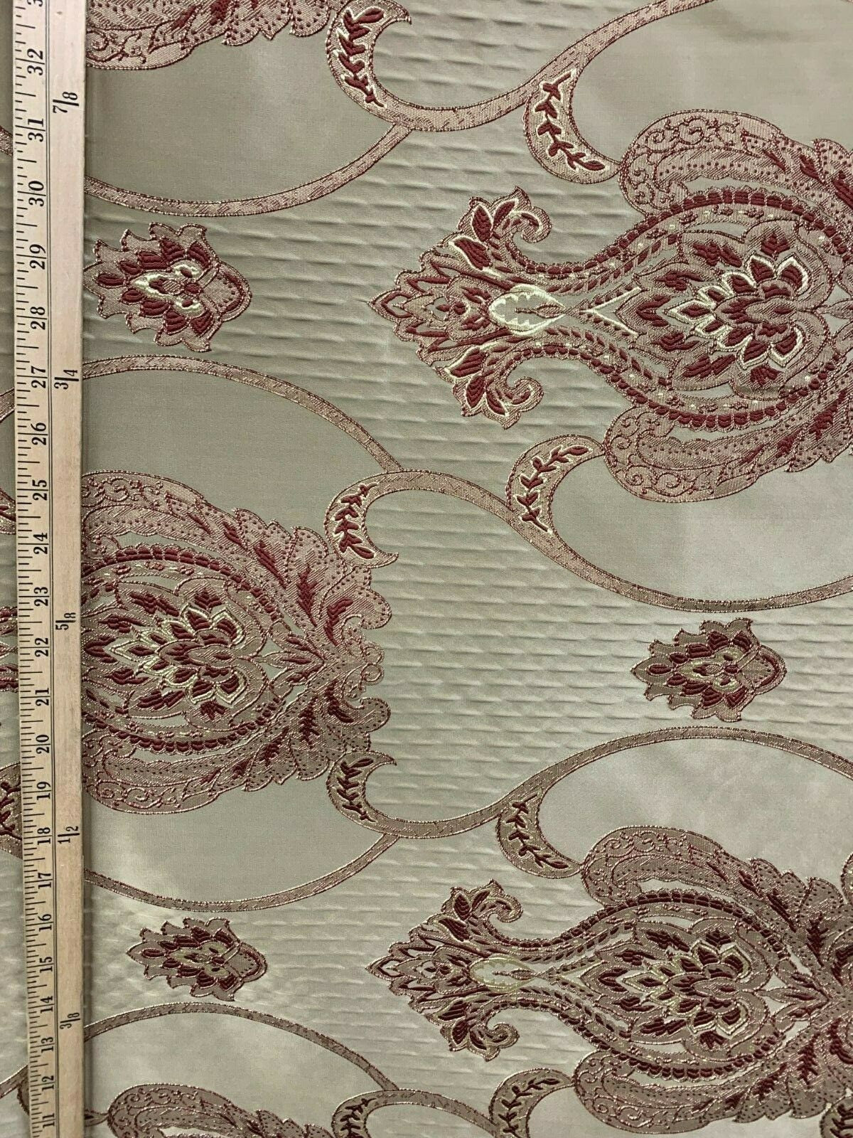 TAUPE BURGUNDY Damask Brocade Upholstery Drapery Fabric (54 in.) Sold By The Yard