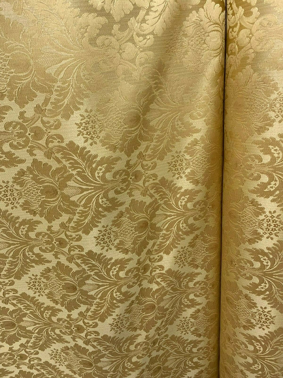 GOLD Damask Jacquard Brocade Flower Floral Fabric (110 in.) Sold By The Yard