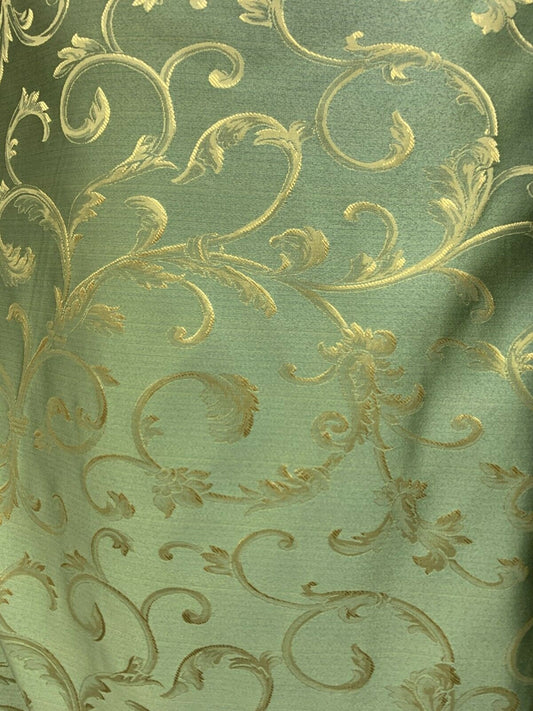 GREEN GOLD Brocade Flower Floral Upholstery Drapery Fabric (110 in.) Sold By The Yard