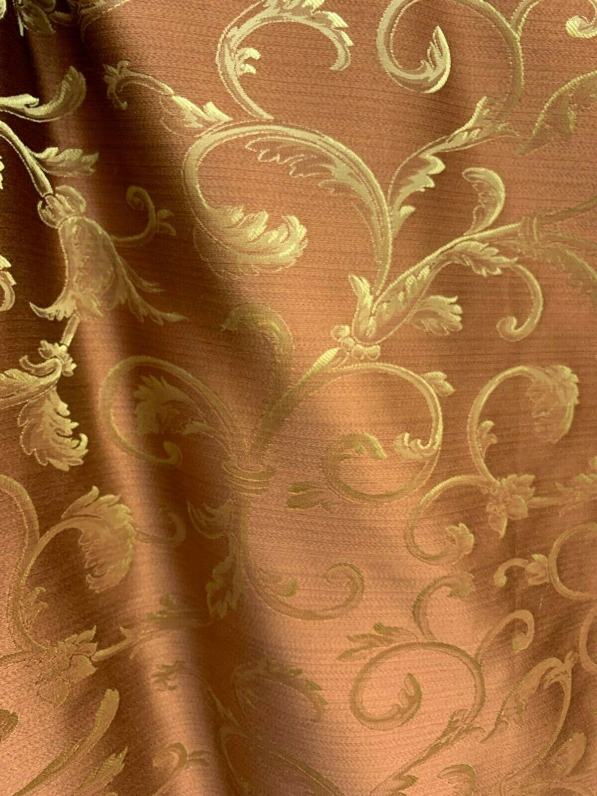 COPPER GOLD Brocade Flower Floral Upholstery Drapery Fabric (110 in.) Sold By The Yard