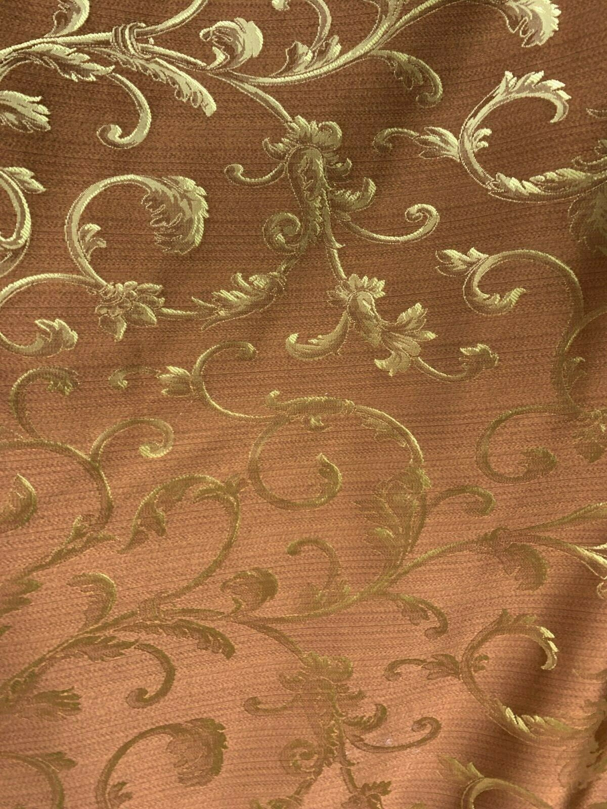 COPPER GOLD Brocade Flower Floral Upholstery Drapery Fabric (110 in.) Sold By The Yard