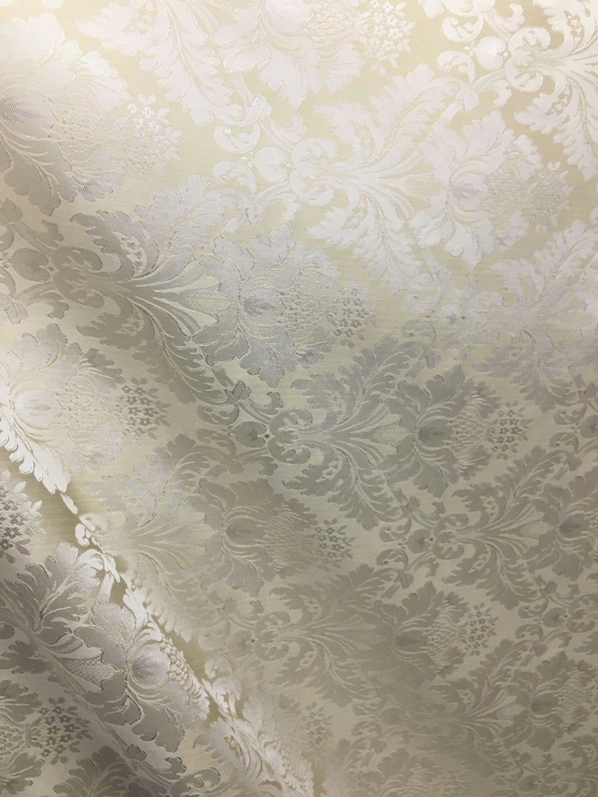 IVORY Damask Jacquard Brocade Flower Floral Fabric (110 in.) Sold By The Yard