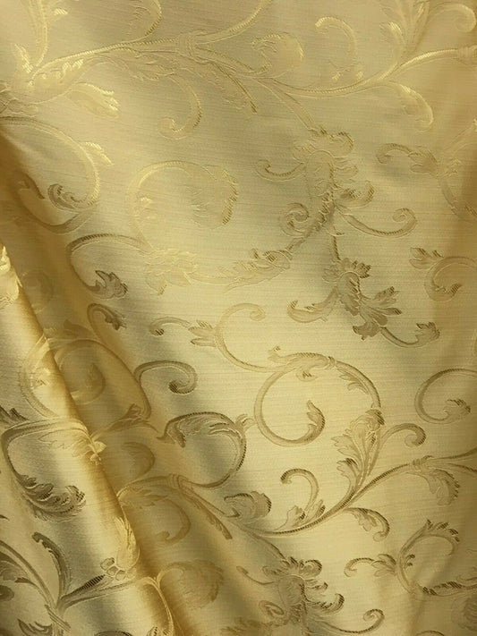 GOLD Brocade Flower Floral Upholstery Drapery Fabric (110 in.) Sold By The Yard