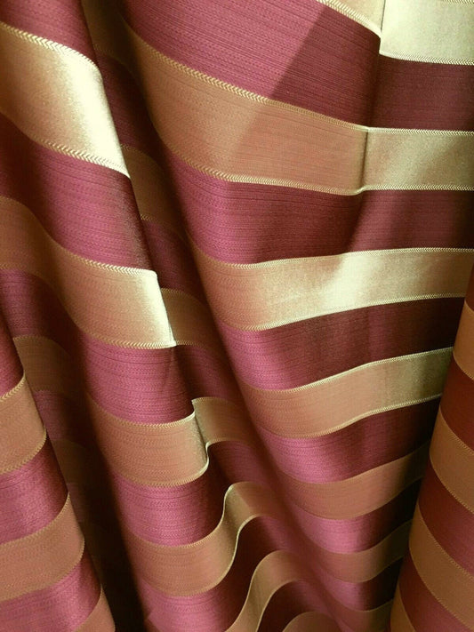 BURGUNDY GOLD Striped Brocade Upholstery Drapery Fabric (110 in.) Sold By The Yard