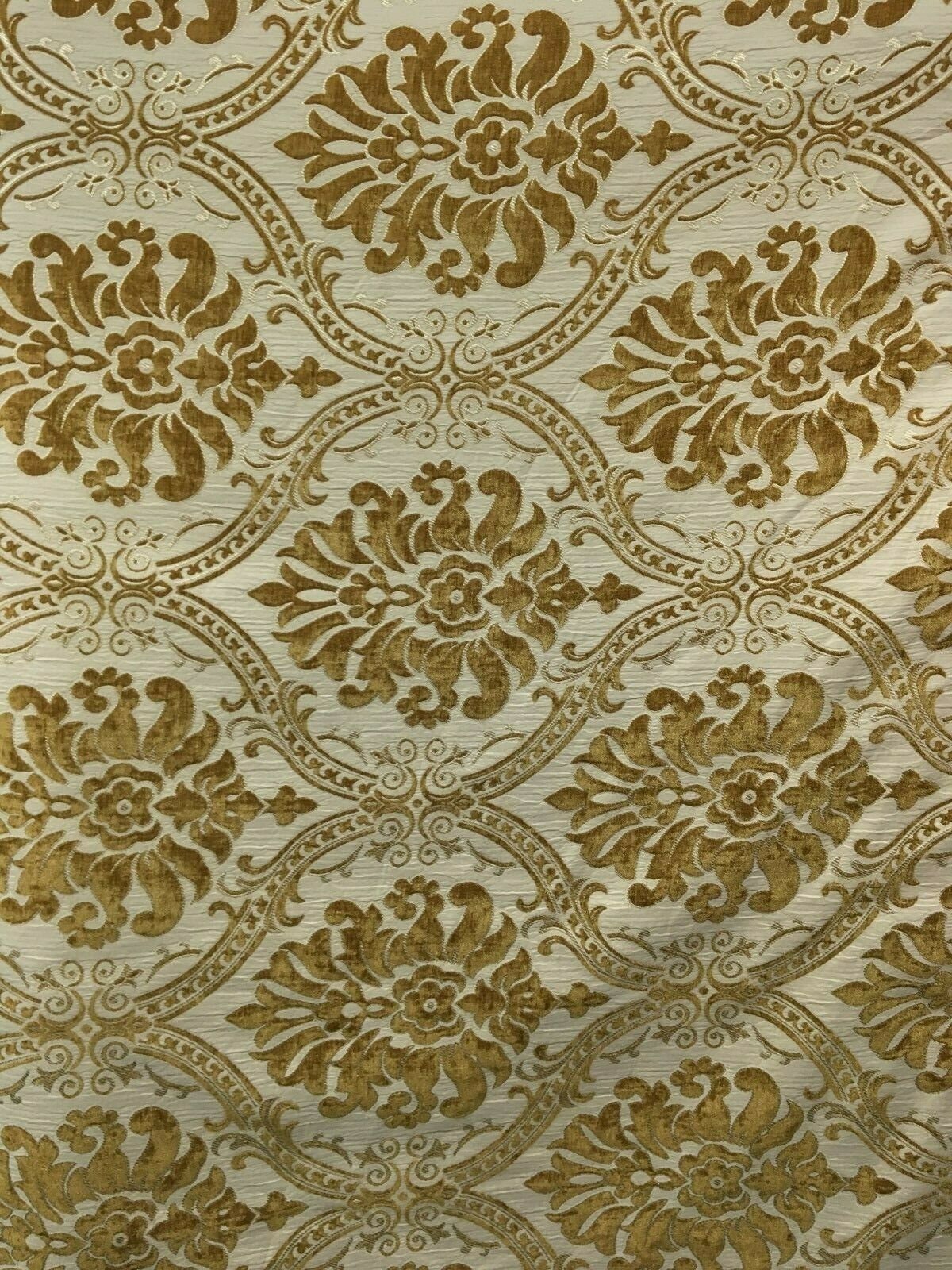 GOLD BEIGE Damask Chenille Upholstery Brocade Fabric (54 in.) Sold By The Yard