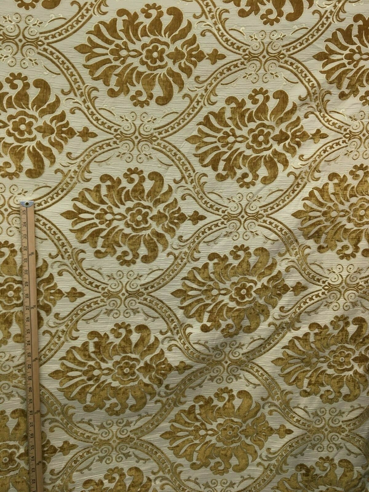 GOLD BEIGE Damask Chenille Upholstery Brocade Fabric (54 in.) Sold By The Yard