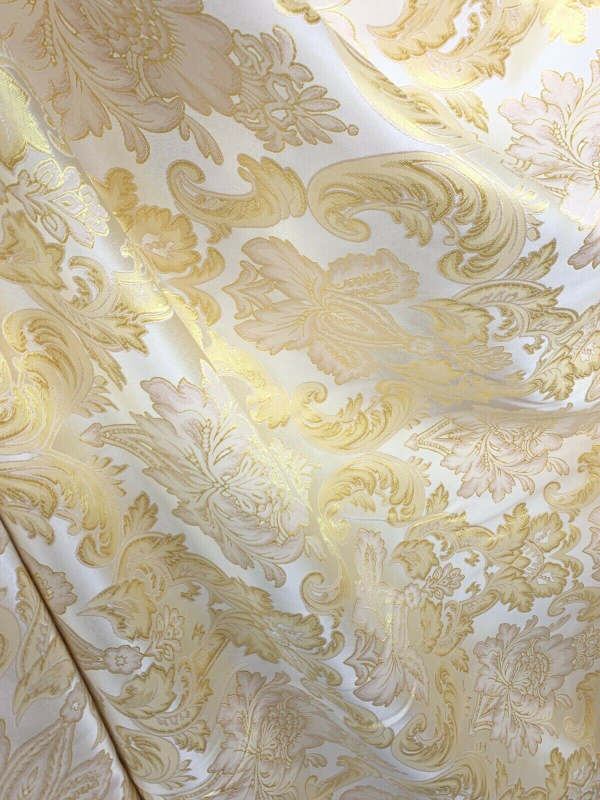 IVORY GOLD Damask Brocade Upholstery Drapery Fabric (110 in.) Sold By The Yard