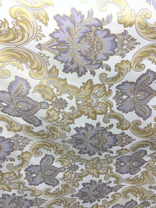 LAVENDER GOLD Damask Brocade Upholstery Drapery Fabric (110 in.) Sold BTY