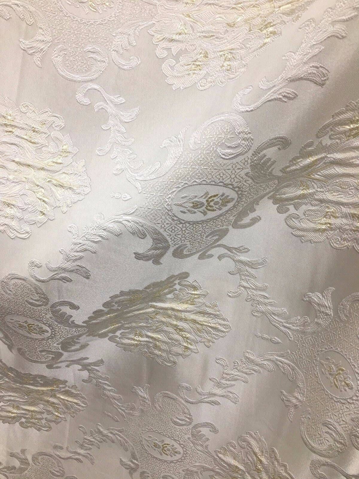 MILK WHITE IVORY Damask Brocade Upholstery Drapery Fabric (54 in.) Sold By The Yard