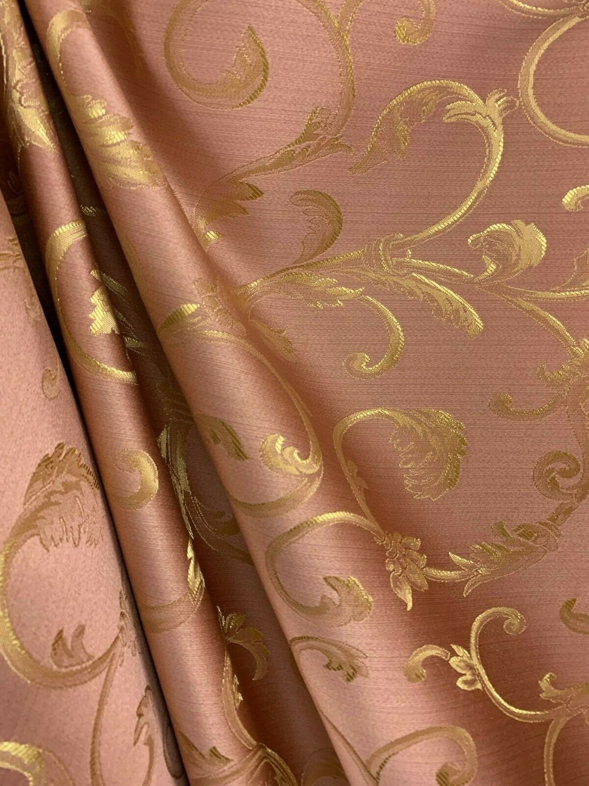 PINK GOLD Brocade Flower Floral Upholstery Drapery Fabric (110 in.) Sold By The Yard