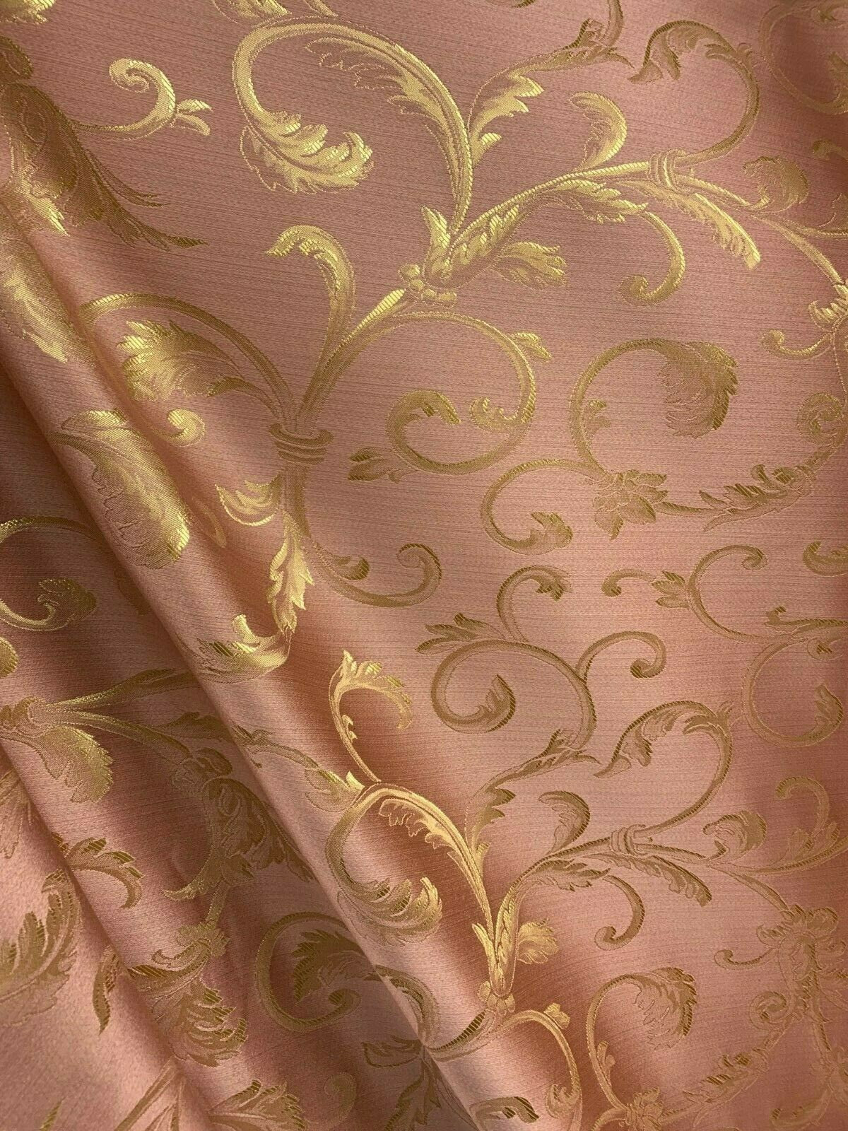 PINK GOLD Brocade Flower Floral Upholstery Drapery Fabric (110 in.) Sold By The Yard