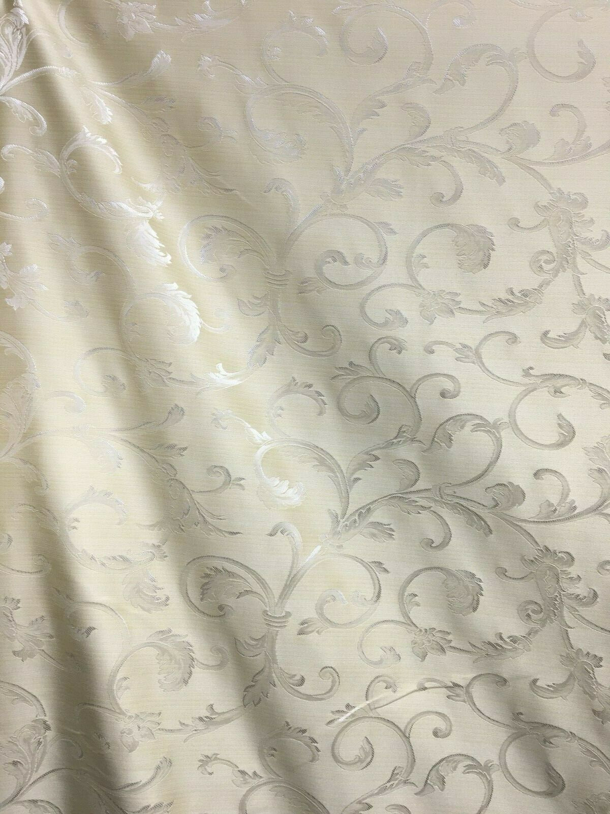 IVORY Brocade Flower Floral Upholstery Drapery Fabric (110 in.) Sold By The Yard