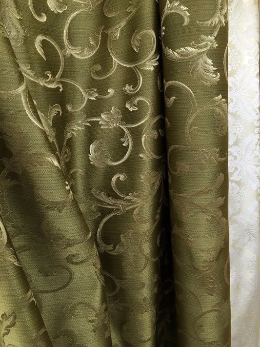 OLIVE GREEN GOLD Brocade Flower Floral Upholstery Drapery Fabric (110 in.) Sold By The Yard