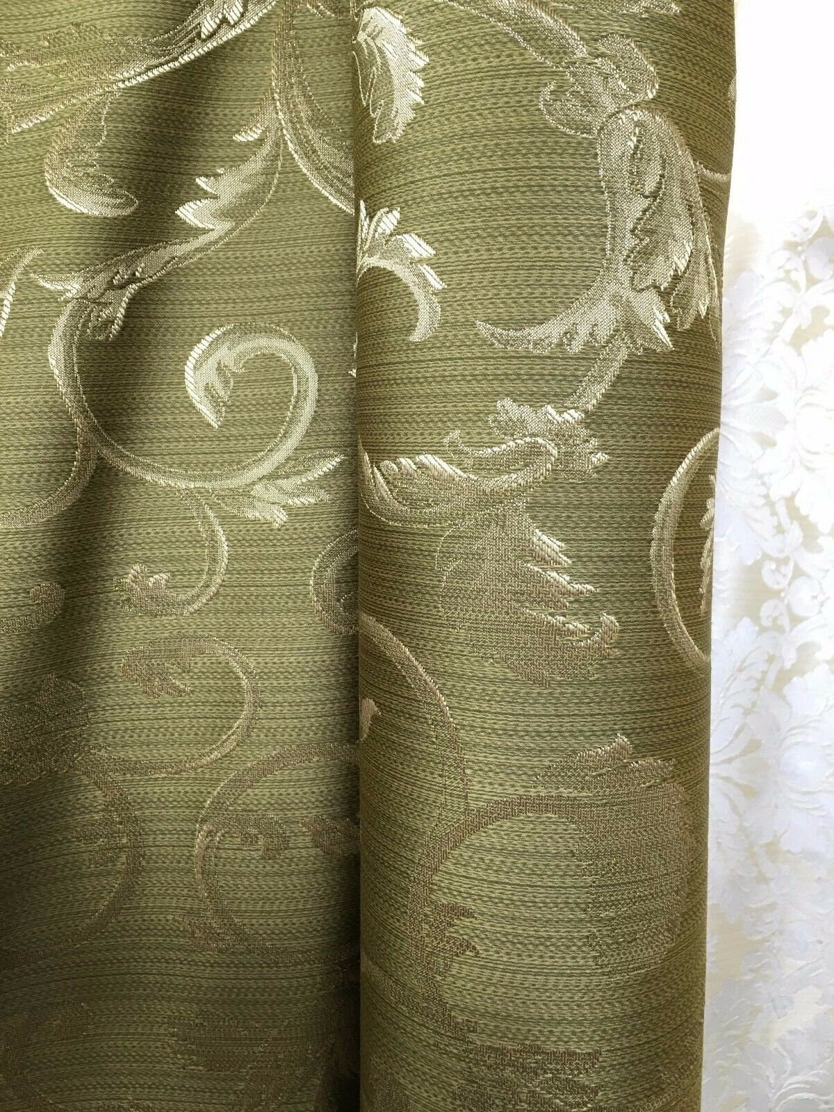 OLIVE GREEN GOLD Brocade Flower Floral Upholstery Drapery Fabric (110 in.) Sold By The Yard