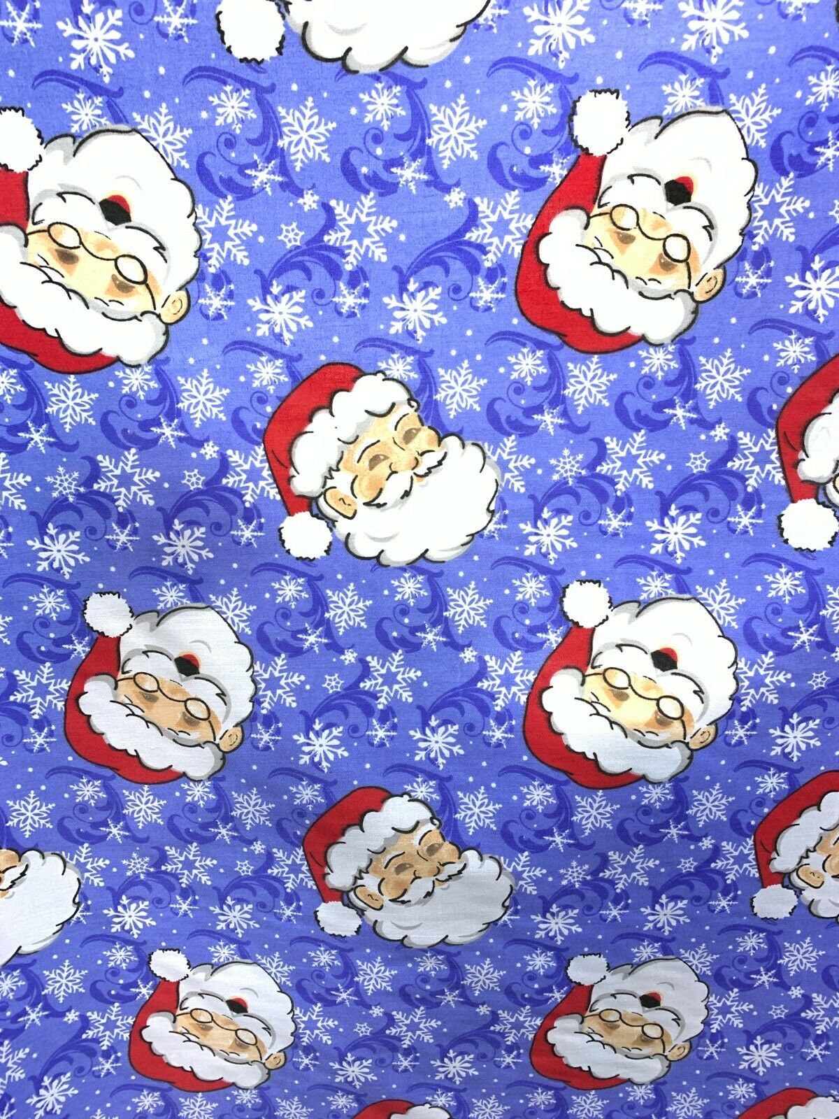 LIGHT BLUE MULTICOLOR Santa Claus Printed 100% Cotton Fabric (60 in.) Sold By The Yard