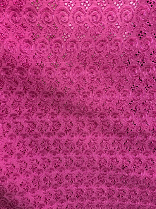 FUCHSIA PINK Floral Cotton Eyelet Embroidered Fabric (45 in.) Sold By The Yard