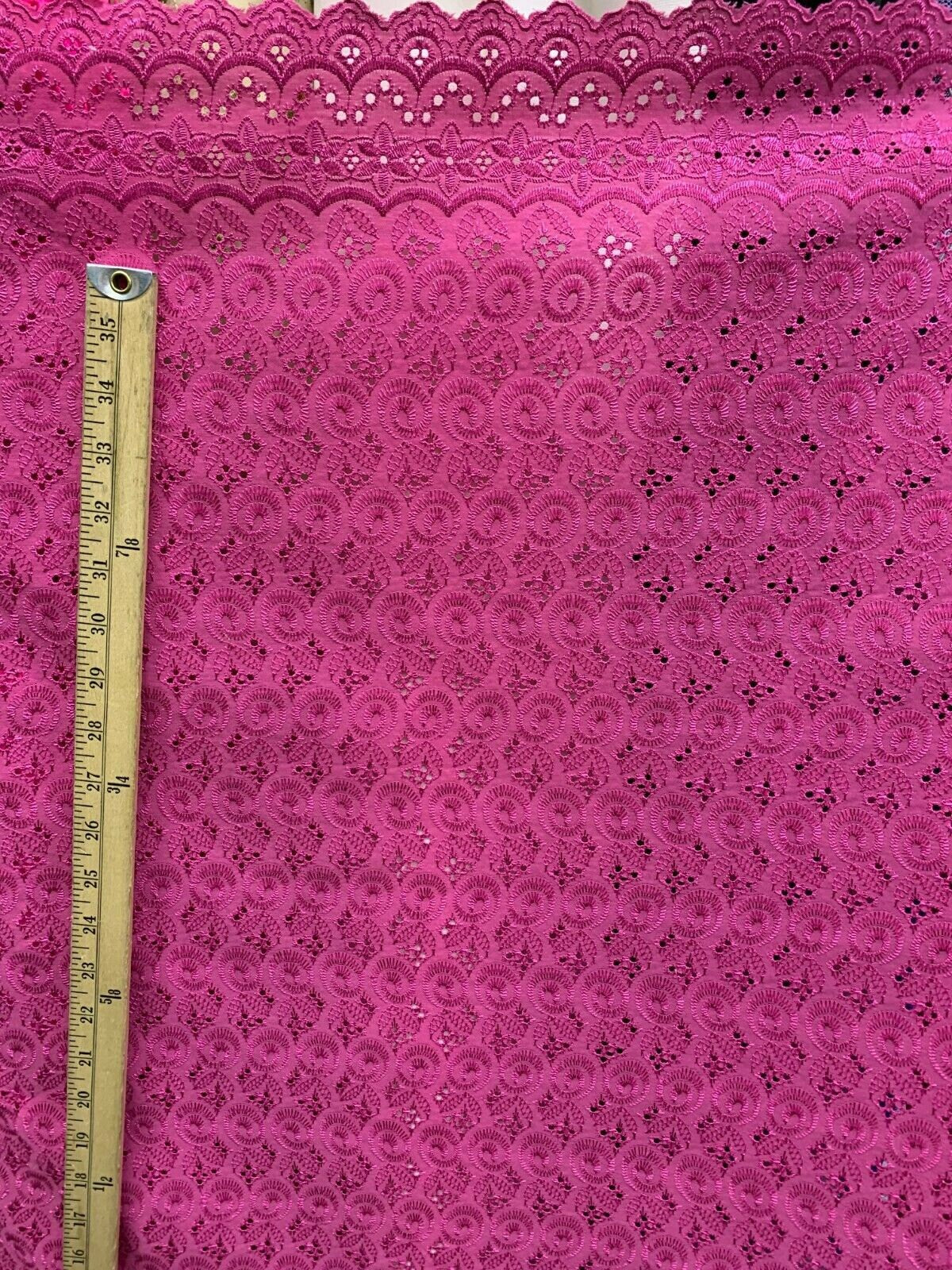 FUCHSIA PINK Floral Cotton Eyelet Embroidered Fabric (45 in.) Sold By The Yard