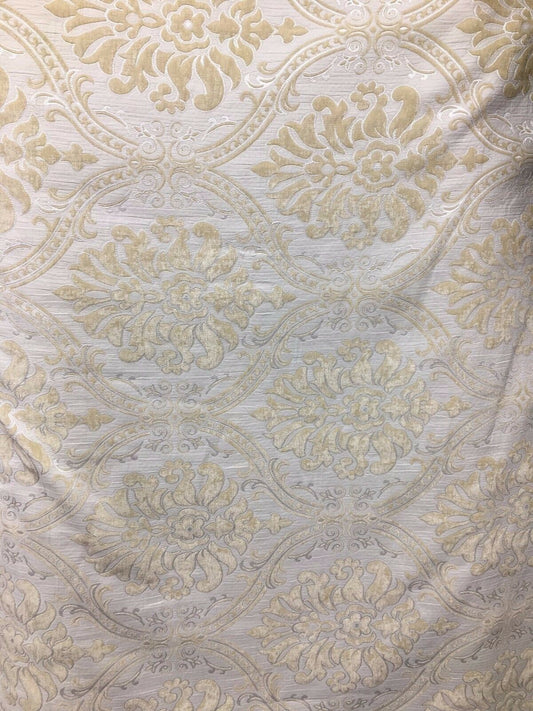 IVORY Damask Chenille Upholstery Brocade Fabric (54 in.) Sold By The Yard