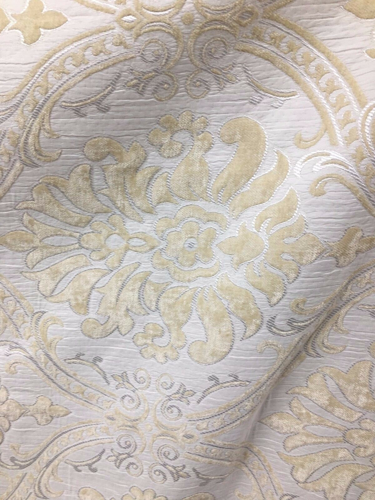 IVORY Damask Chenille Upholstery Brocade Fabric (54 in.) Sold By The Yard