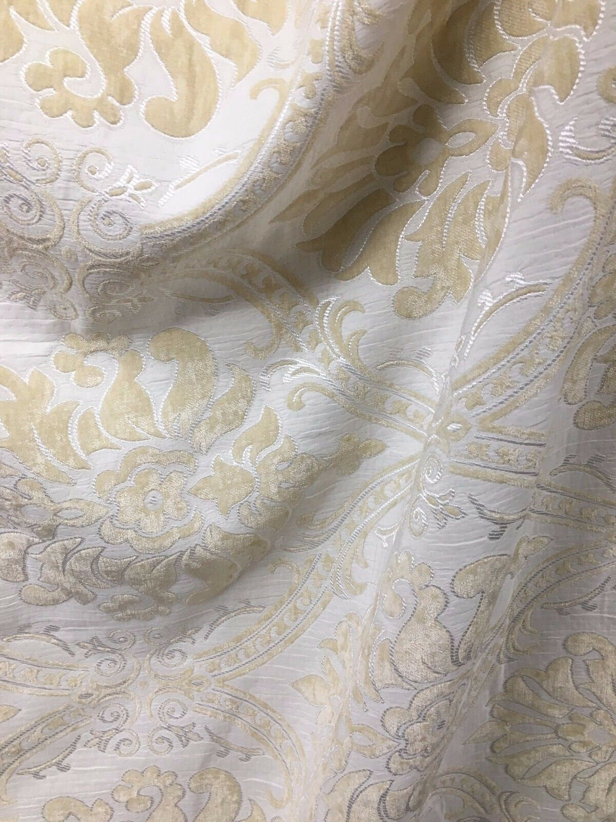 IVORY Damask Chenille Upholstery Brocade Fabric (54 in.) Sold By The Yard