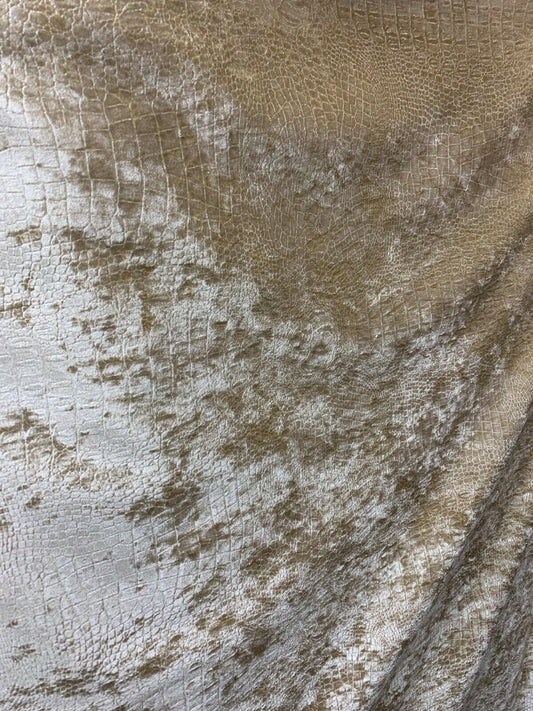 BEIGE Alligator Crocodile Embossed Chenille Velvet Fabric (56 in.) Sold By The Yard