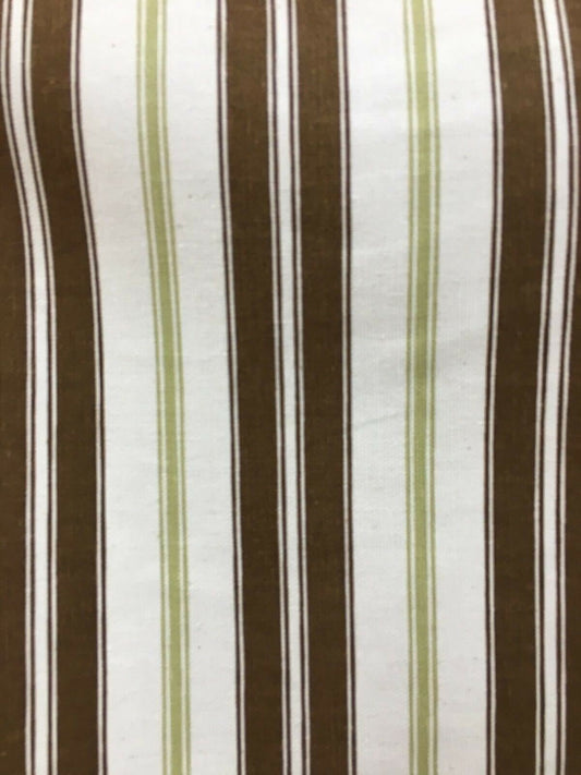 BROWN GREEN WHITE Striped Upholstery Drapery Cotton Fabric (54 in.) Sold By The Yard