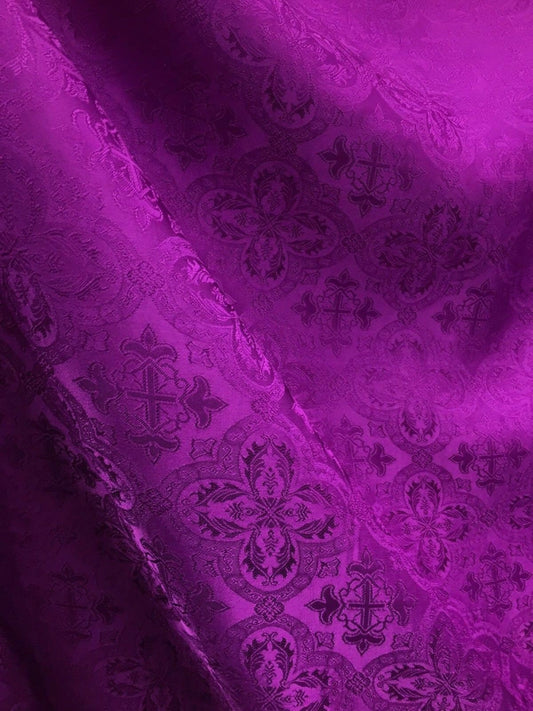 MAGENTA Liturgical Cross Brocade Fabric (60 in.) Sold By The Yard