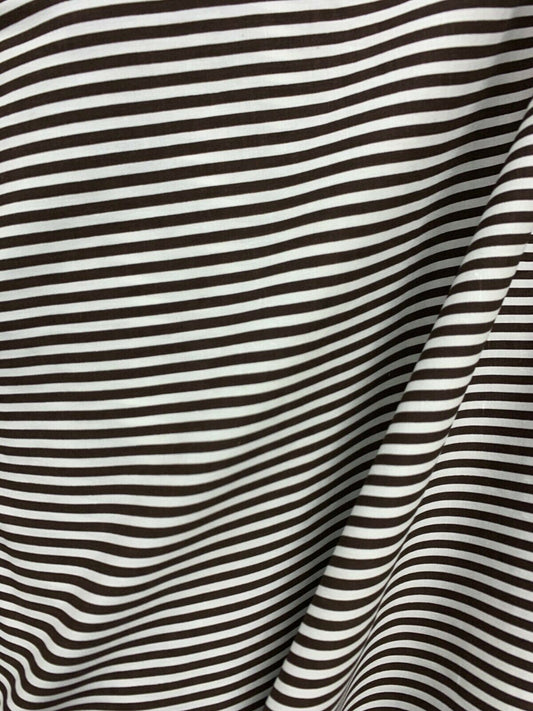 DARK BROWN WHITE Striped Stretch Cotton Fabric (45 in.) Sold By The Yard