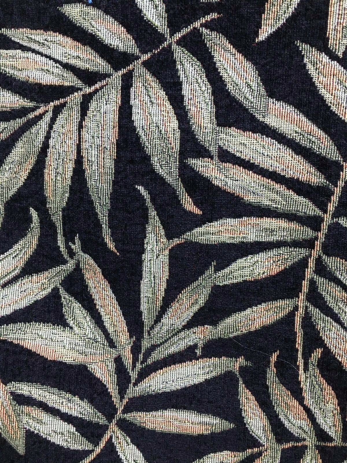 BLACK Leaves Chenille Upholstery Fabric (54 in.) Sold By The Yard