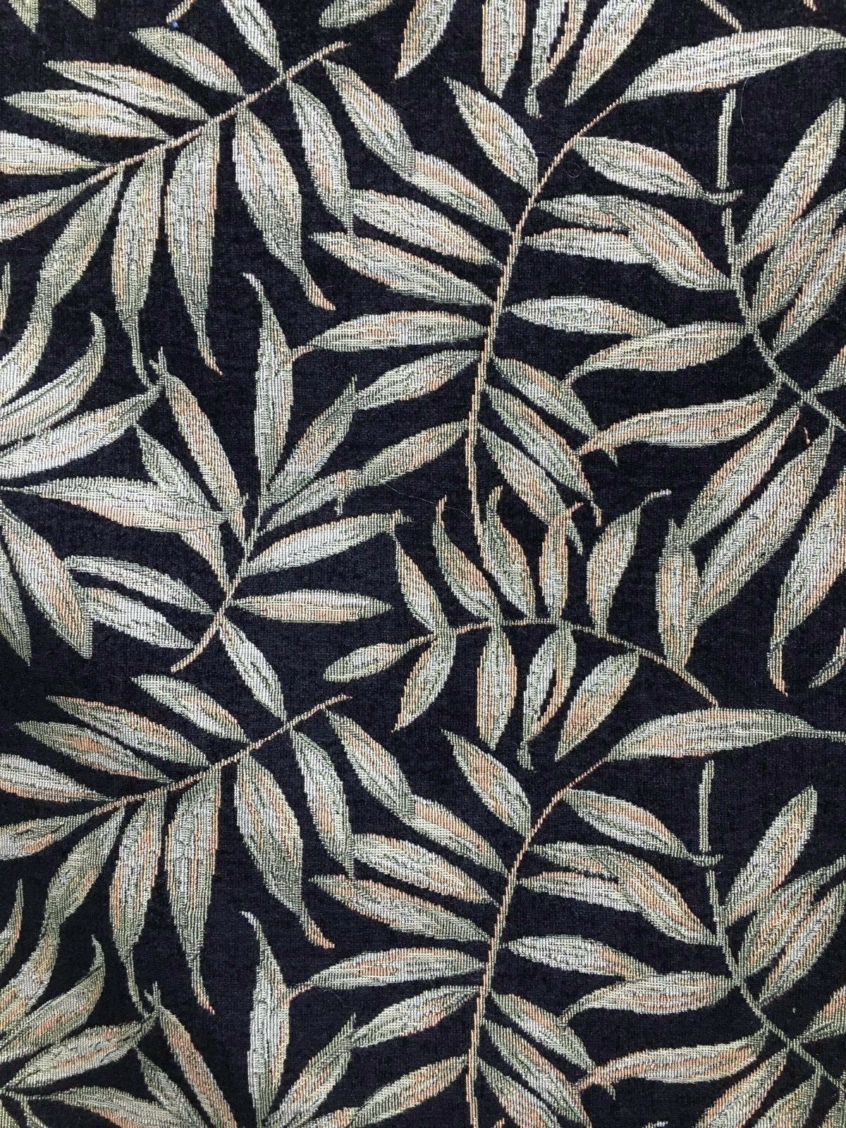 BLACK Leaves Chenille Upholstery Fabric (54 in.) Sold By The Yard