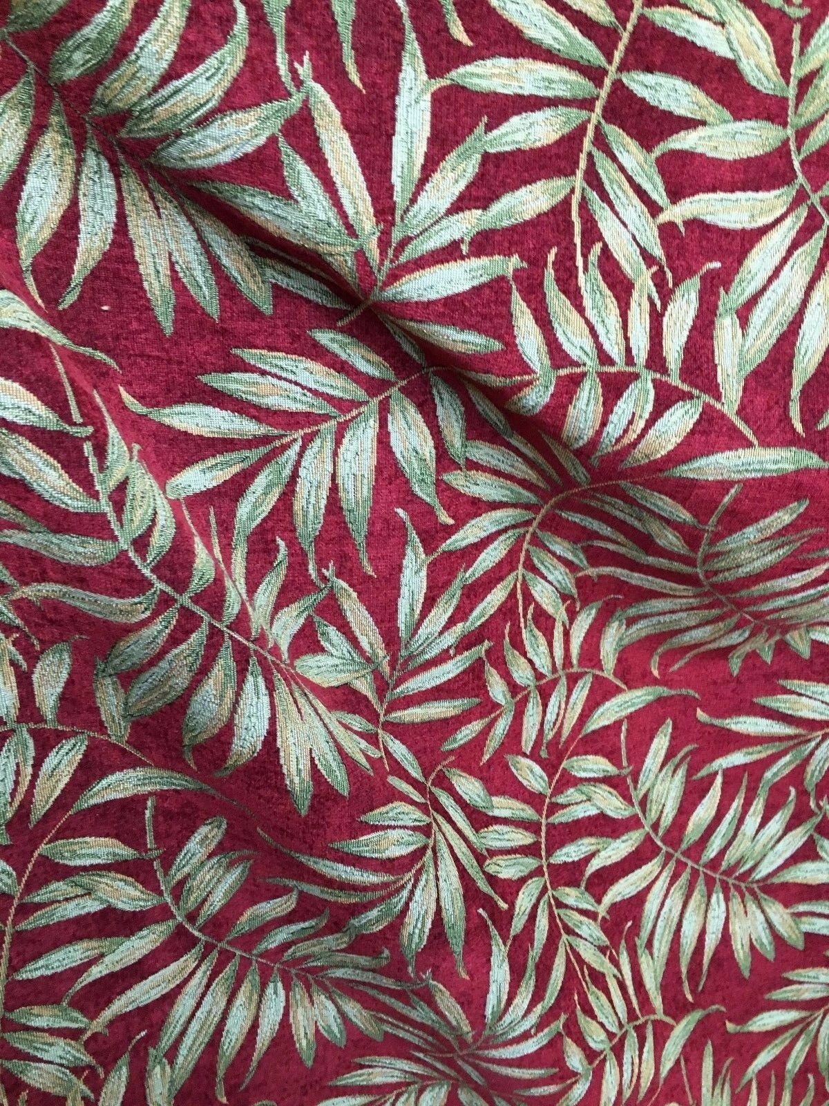 BURGUNDY Leaves Chenille Upholstery Fabric (54 in.) Sold By The Yard