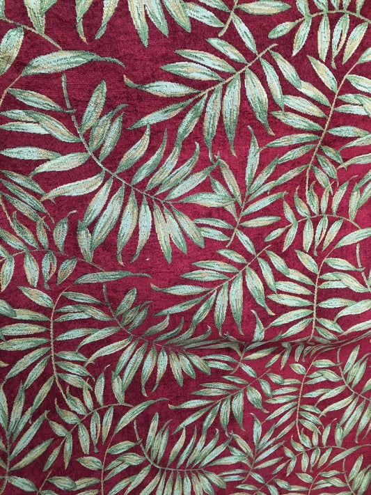 BURGUNDY Leaves Chenille Upholstery Fabric (54 in.) Sold By The Yard