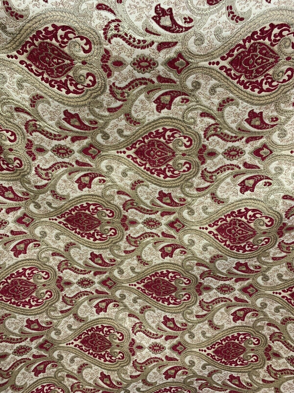 BURGUNDY GOLD Damask Chenille Upholstery Brocade Fabric (56 in.) Sold By The Yard