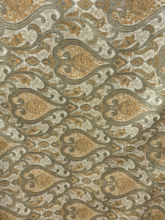 GOLD DARK GOLD Damask Chenille Upholstery Brocade Fabric (56 in.) Sold By The Yard