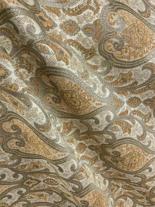 GOLD DARK GOLD Damask Chenille Upholstery Brocade Fabric (56 in.) Sold By The Yard