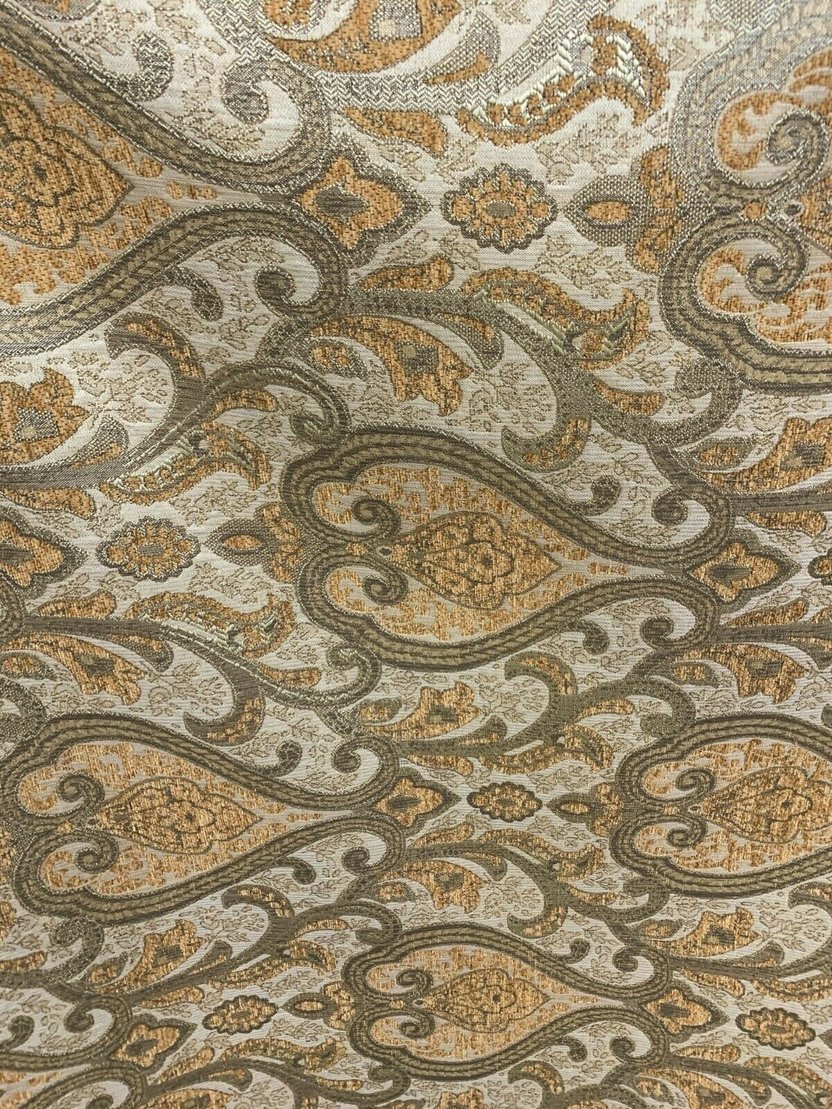 GOLD DARK GOLD Damask Chenille Upholstery Brocade Fabric (56 in.) Sold By The Yard