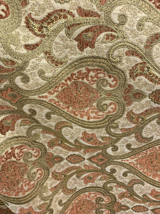 COPPER BROWN GOLD Damask Chenille Upholstery Brocade Fabric (56 in.) Sold By The Yard