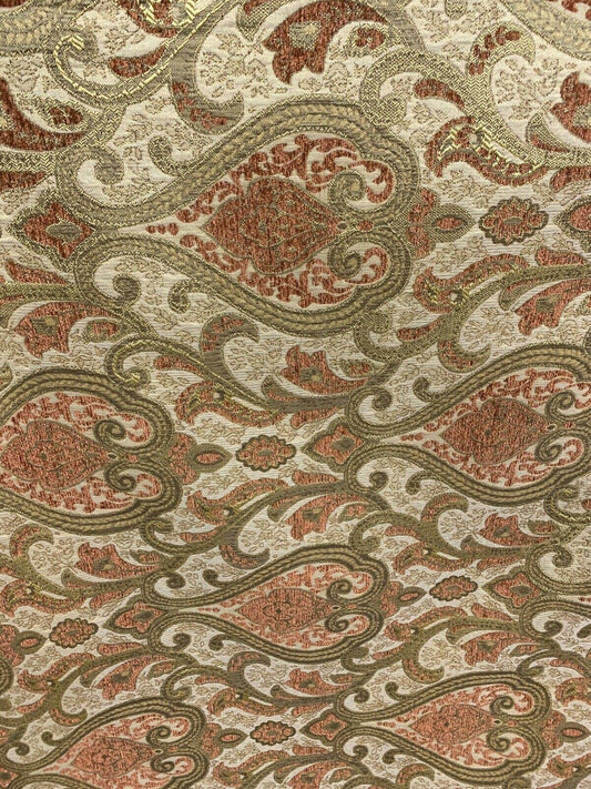 COPPER BROWN GOLD Damask Chenille Upholstery Brocade Fabric (56 in.) Sold By The Yard