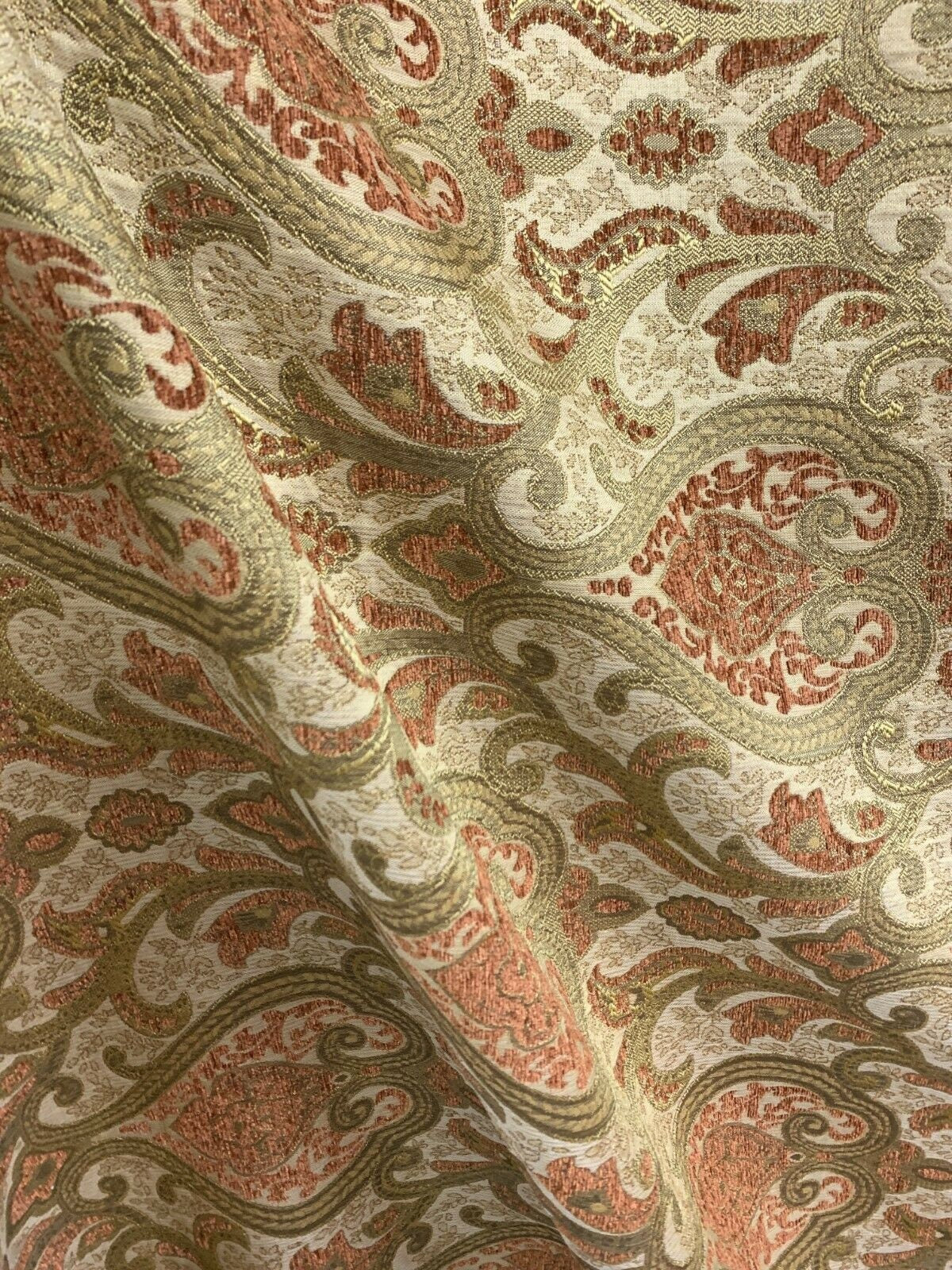 COPPER BROWN GOLD Damask Chenille Upholstery Brocade Fabric (56 in.) Sold By The Yard