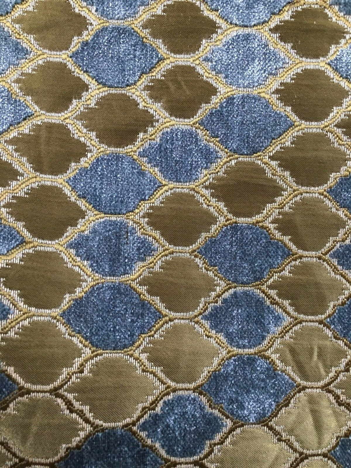 GOLD BLUE Diamond Chenille Upholstery Brocade Fabric (54 in.) Sold By The Yard