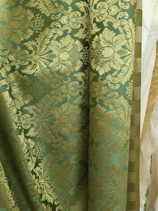 SAGE GREEN GOLD Damask Jacquard Brocade Flower Floral Fabric (110 in.) Sold By The Yard