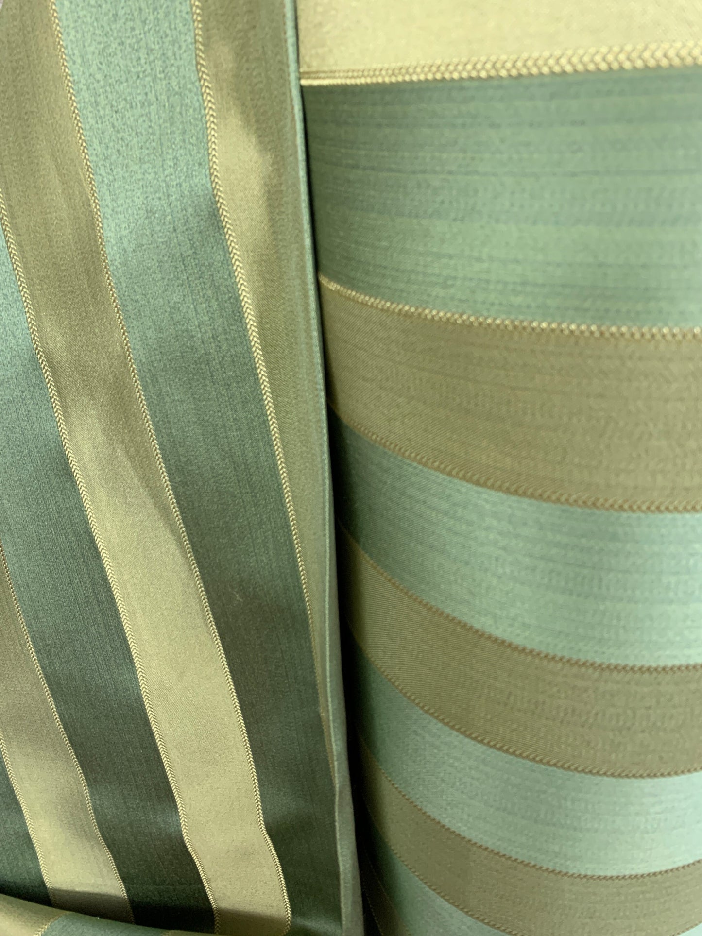 SAGE GREEN GOLD Striped Brocade Upholstery Drapery Fabric (110 in.) Sold By The Yard