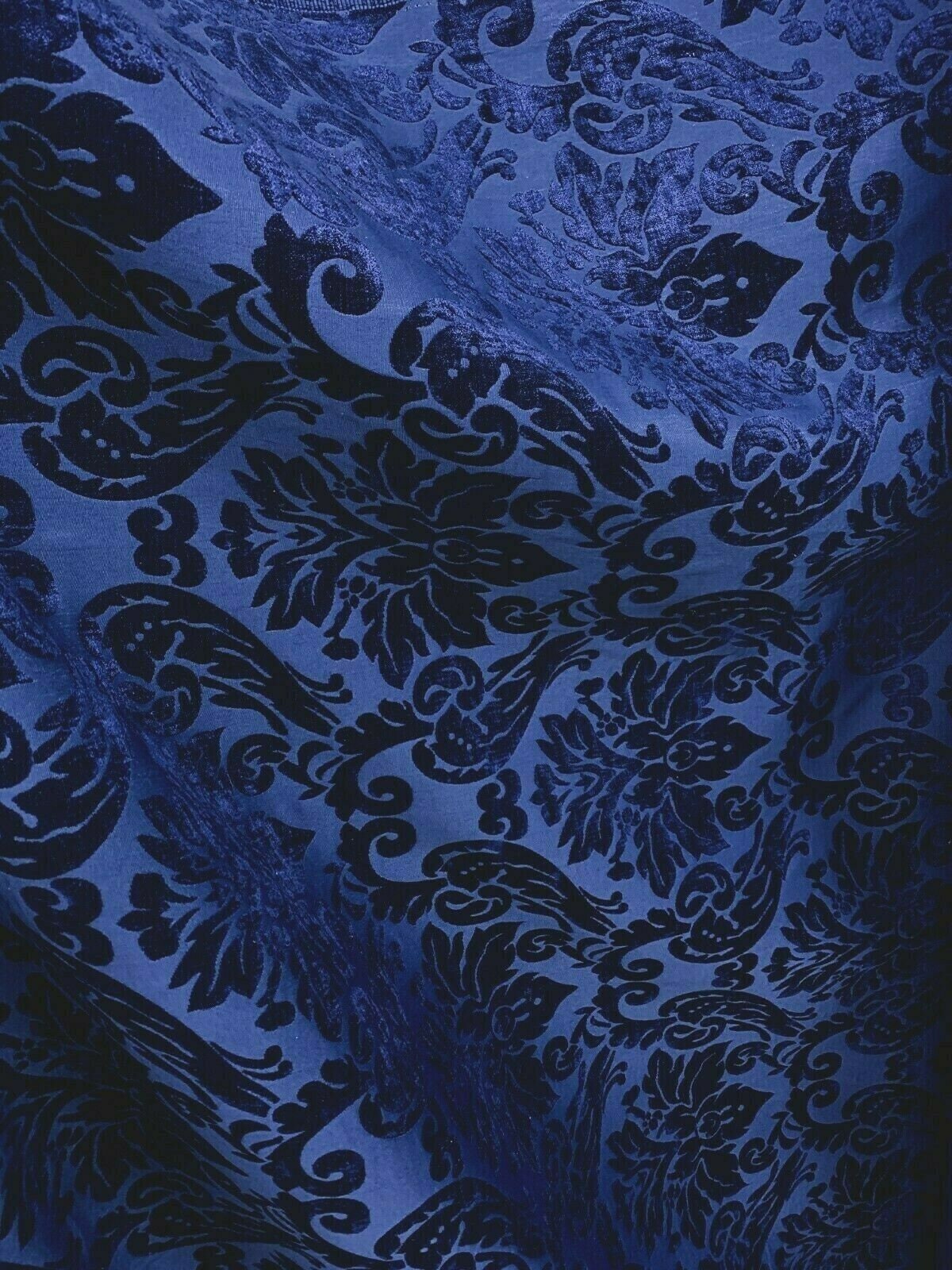 DARK BLUE Damask Chenille Upholstery Brocade Fabric (54 in.) Sold By The Yard