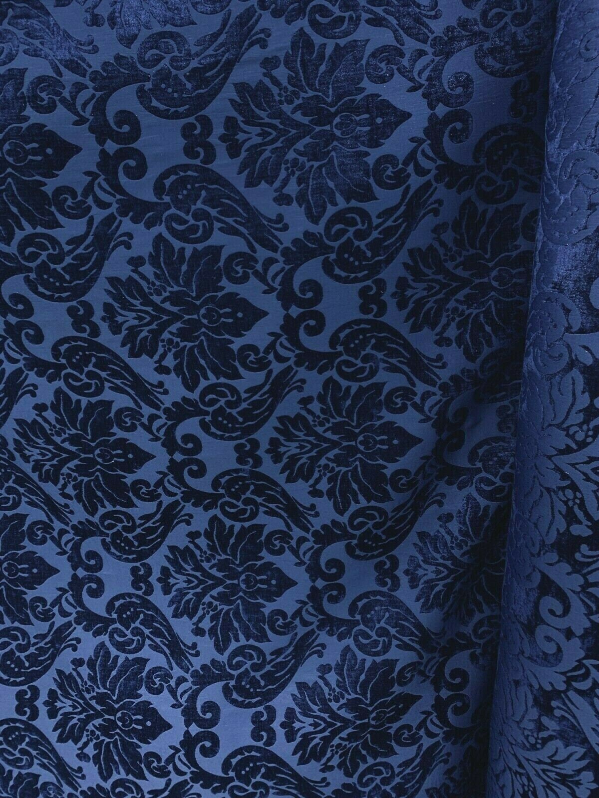 DARK BLUE Damask Chenille Upholstery Brocade Fabric (54 in.) Sold By The Yard