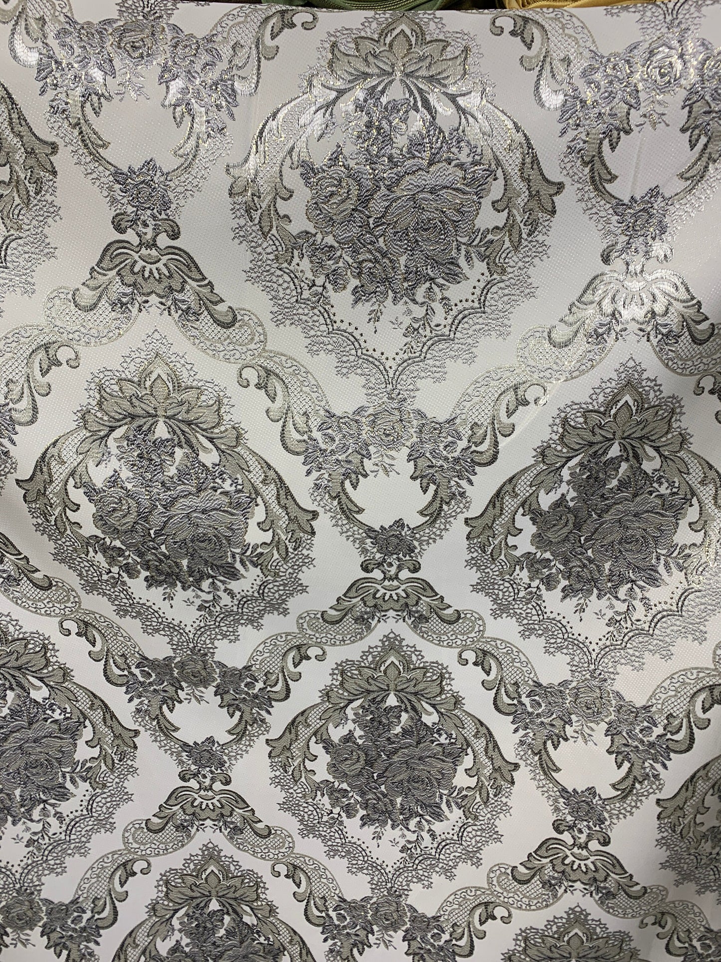 LIGHT GRAY GOLD Metallic Floral Brocade Upholstery Drapery Fabric (110 in.) Sold By The Yard